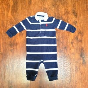 Ralph Lauren baby boys 6 months collared striped navy blue onesie